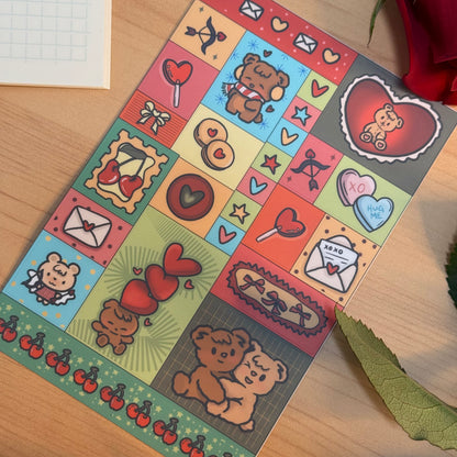 Valentine Teddy Bears Sticker Sheet