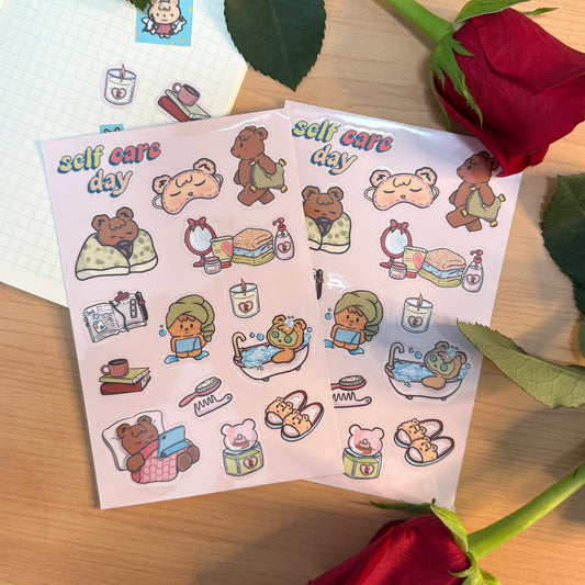 Self Care Teddy Bear Sticker Sheet