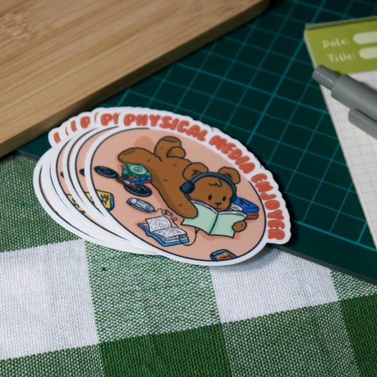 Physical Media Enjoyer Bear Vinyl Sticker