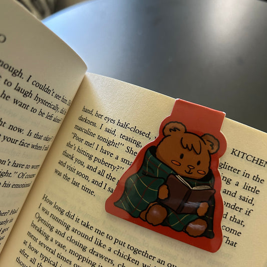 Cozy Reading Bear Magnetic Bookmark